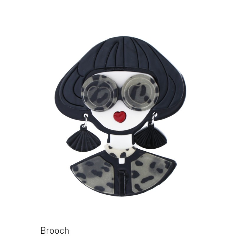 BROCHE DAME À LUNETTES ET BOUCLES D'OREILLES
