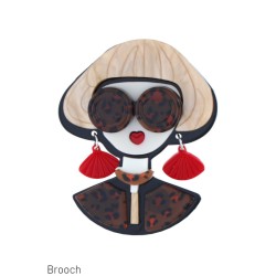 BROCHE DAME À LUNETTES ET BOUCLES D'OREILLES