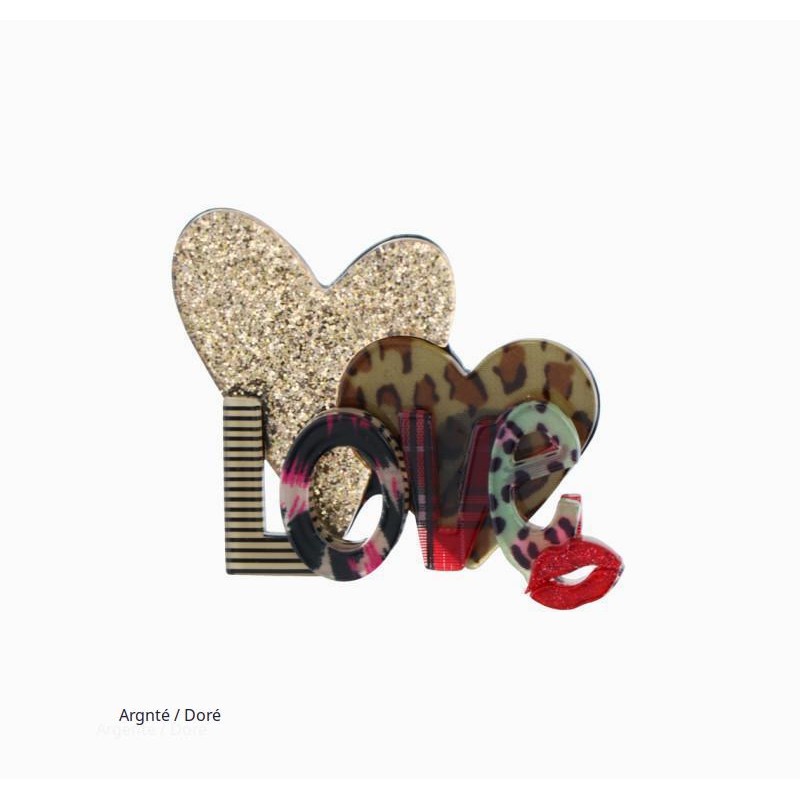 BROCHE LOVE, COEUR ET PAILLETTES