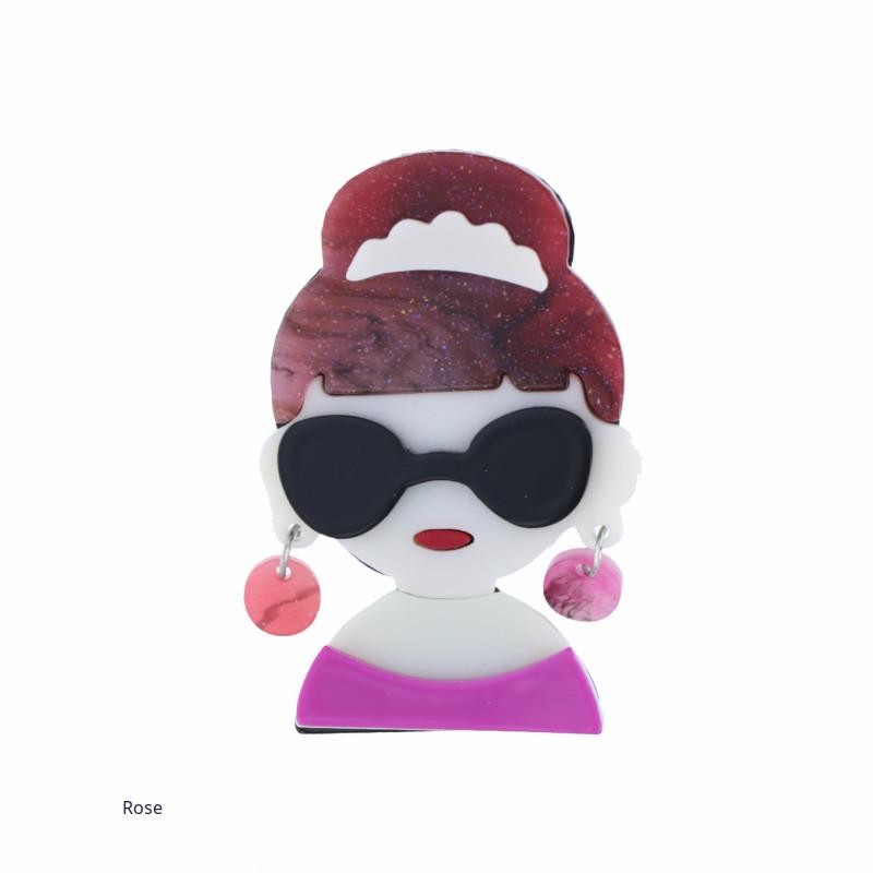 BROCHE DAME À LUNETTES ET BOUCLES D'OREILLES