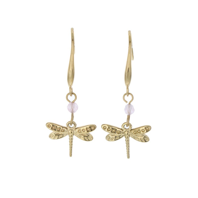 BOUCLES D'OREILLES EN ACIER - LIBELLULE, PERLES À FACETTES