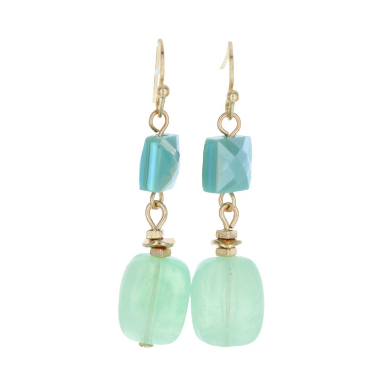 BOUCLES D'OREILLES, PERLES À FACETTE, PIERRE METALISE