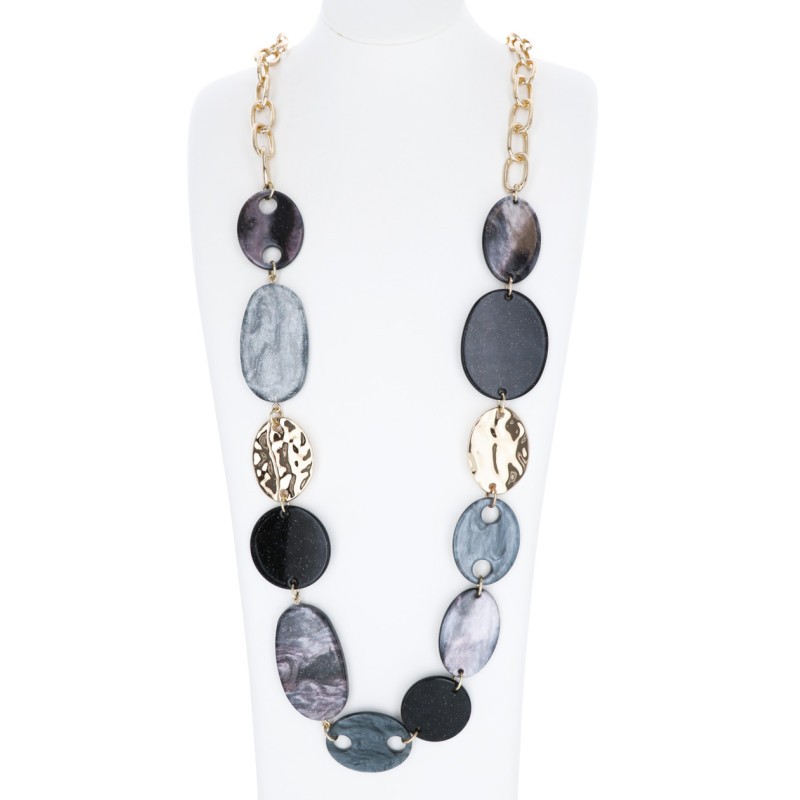 COLLIER SAUTOIR AVEC RONDELLES EN RESINE ET METAL