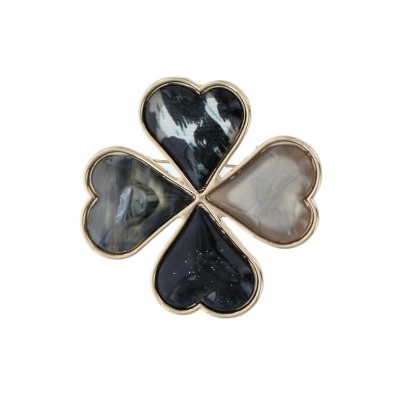 BROCHE  TRÈFLE A QUATRE FEUILLES EN RÉSINE