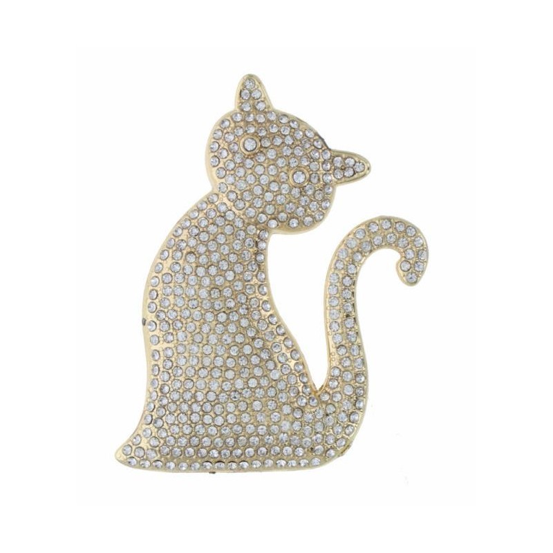 BROCHE CHAT METAL ET STRASS