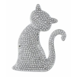 BROCHE CHAT METAL ET STRASS