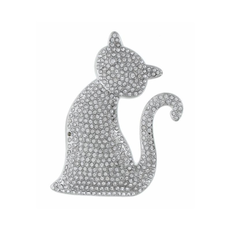 BROCHE CHAT METAL ET STRASS