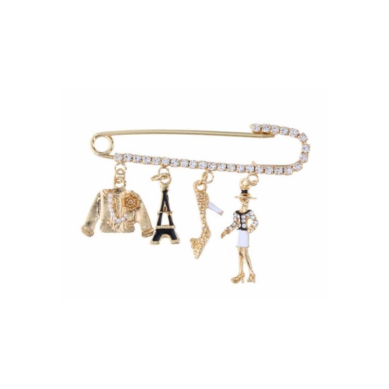 BROCHE AVEC BRELOQUES ET STRASS