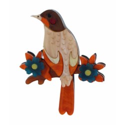 BROCHE AVEC OISEAU ET FLEUR