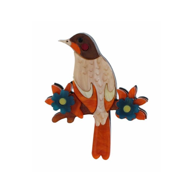 BROCHE AVEC OISEAU ET FLEUR