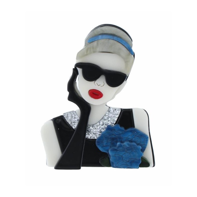 BROCHE DAME À LUNETTES, BIJOUX ET FLEURS