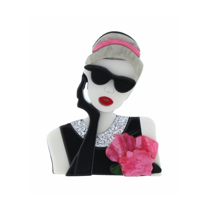 BROCHE DAME À LUNETTES, BIJOUX ET FLEURS