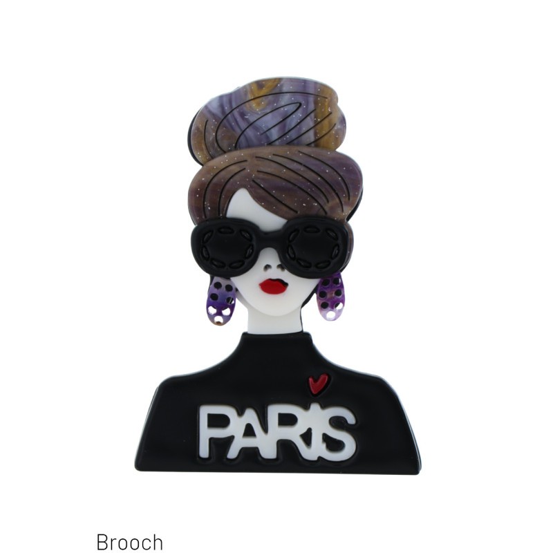 BROCHE DAME À LUNETTES, BOUCLES D'OREILLES